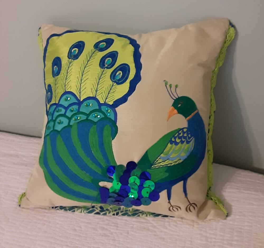 Pier 1 Peacock Pillow Bedazzled Double Sided